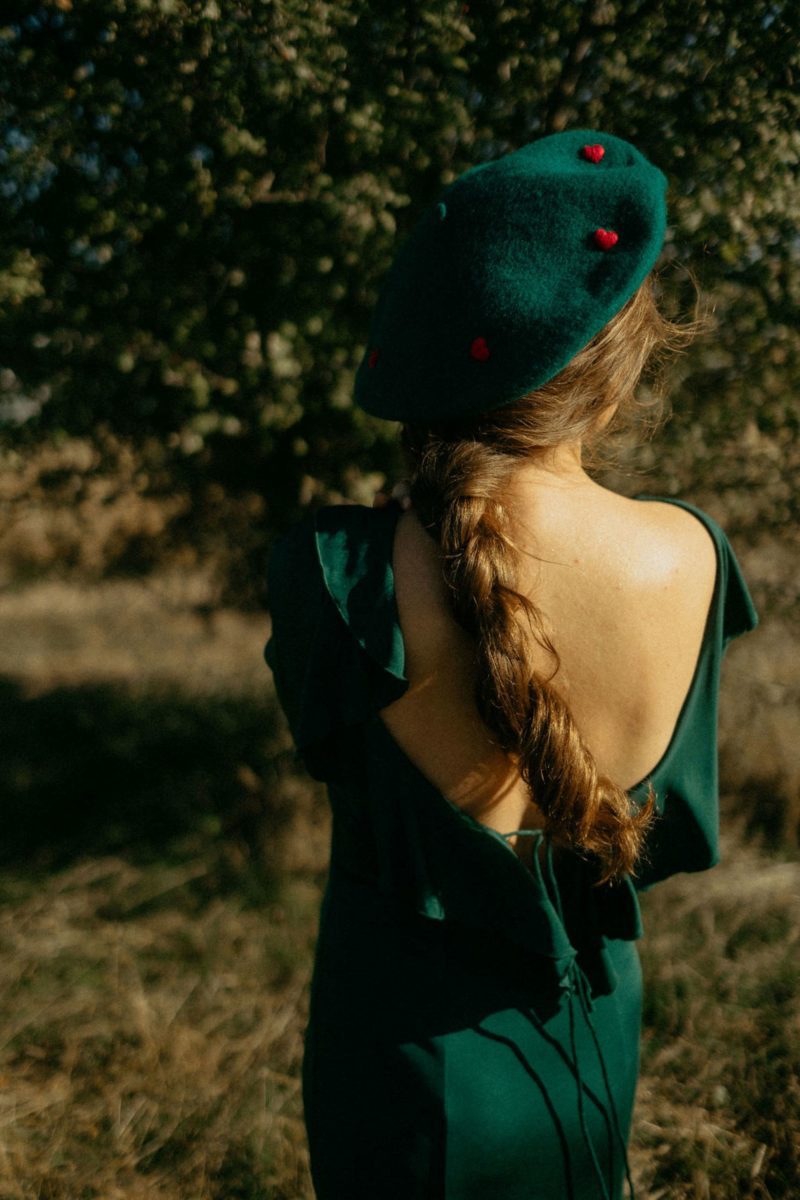 Green Red Hearts French Style Beret