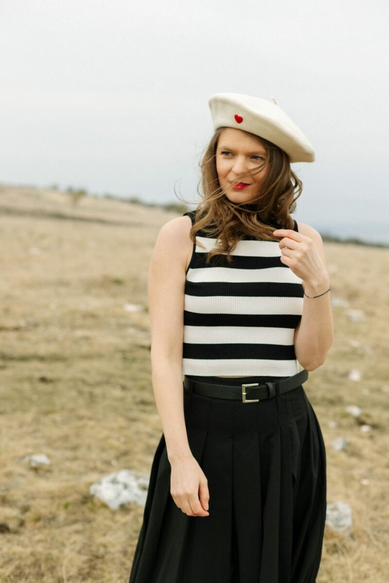 White Red Heart French Style Beret