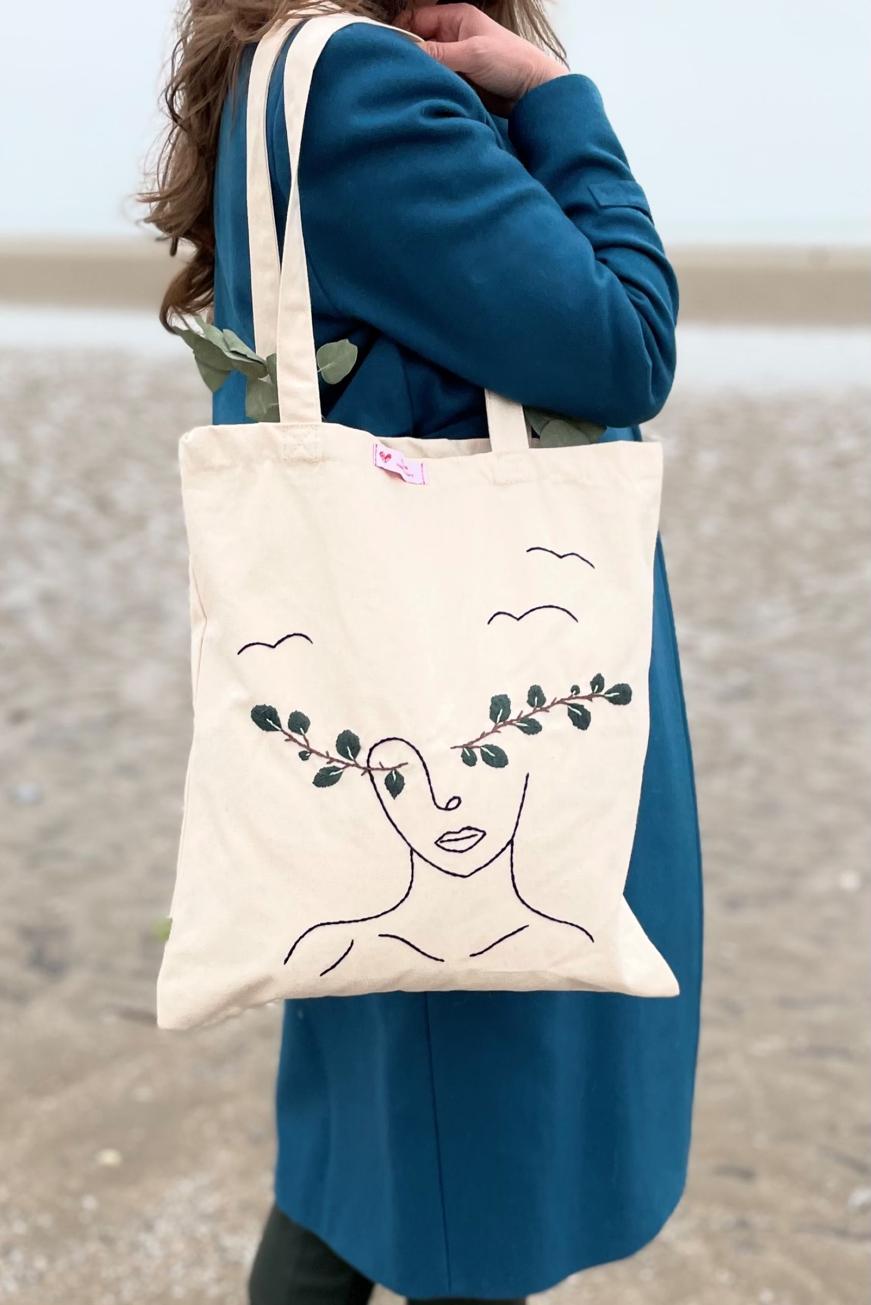 Portrait Tote Bag Hand Embroidered