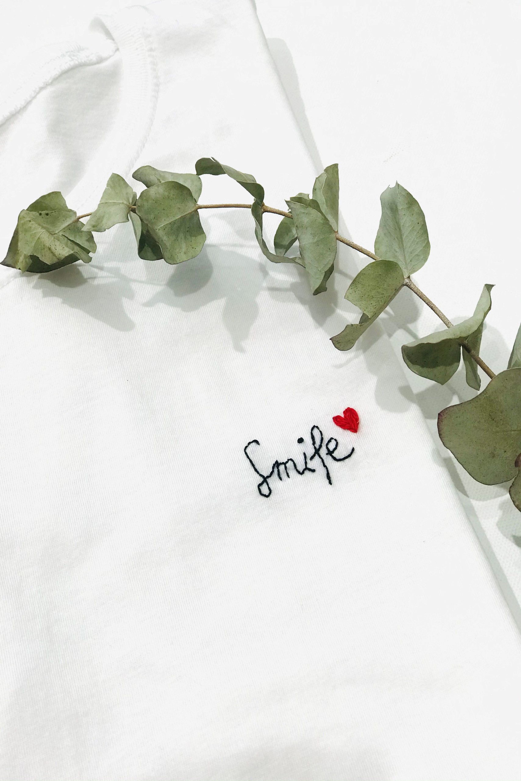 Smile Hand-embroidered White T-shirt