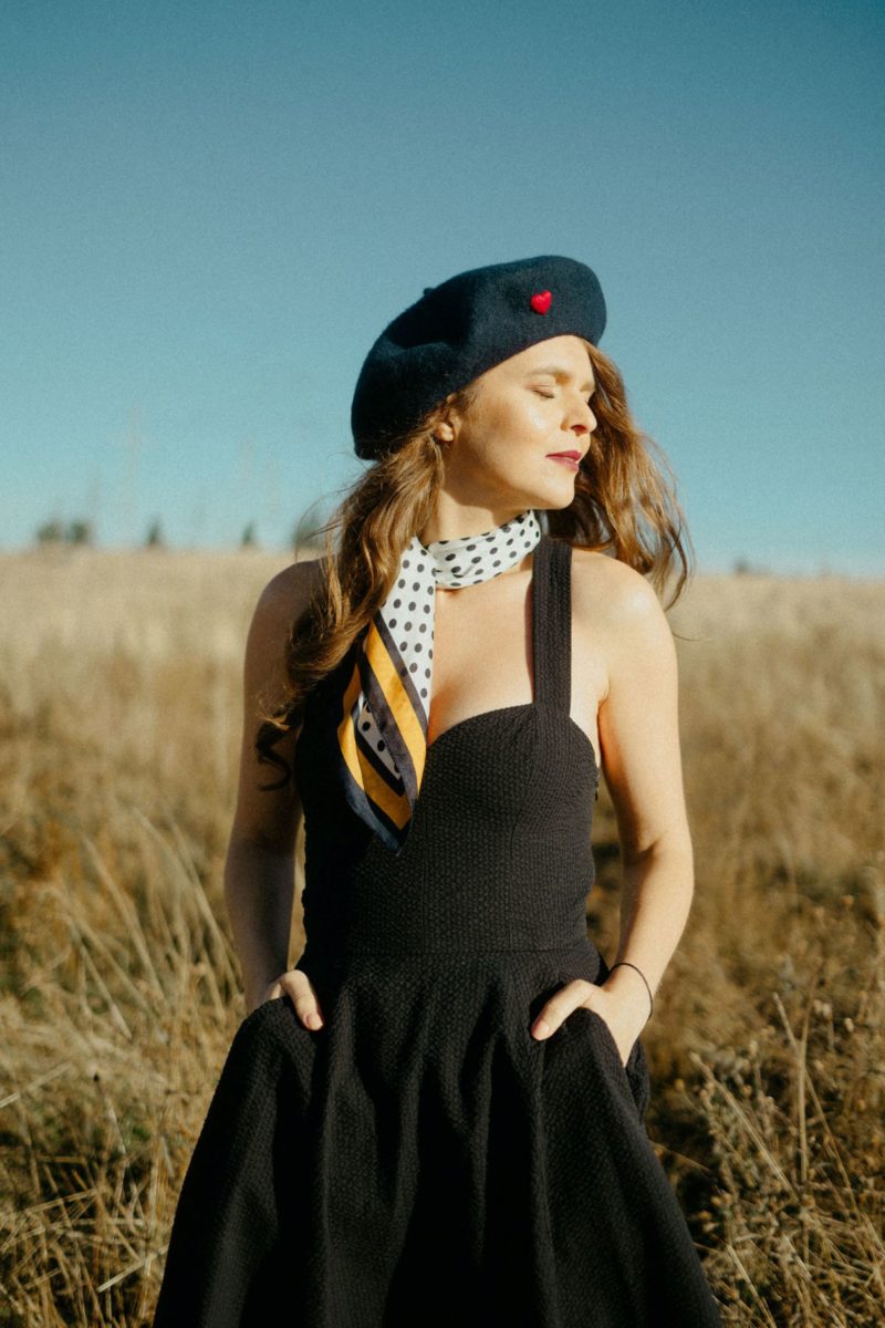 Dark Blue Red Heart French Style Beret