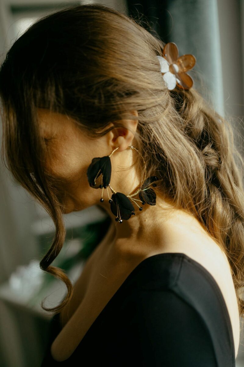 Black Flowers Earrings